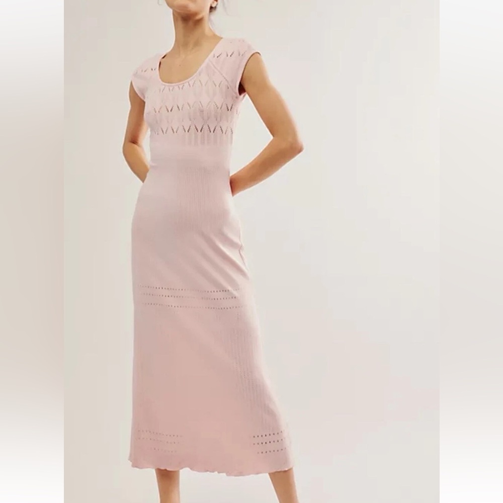 Free People Robin Seamless Midi Dress Pink‎ Size XS/S NWT